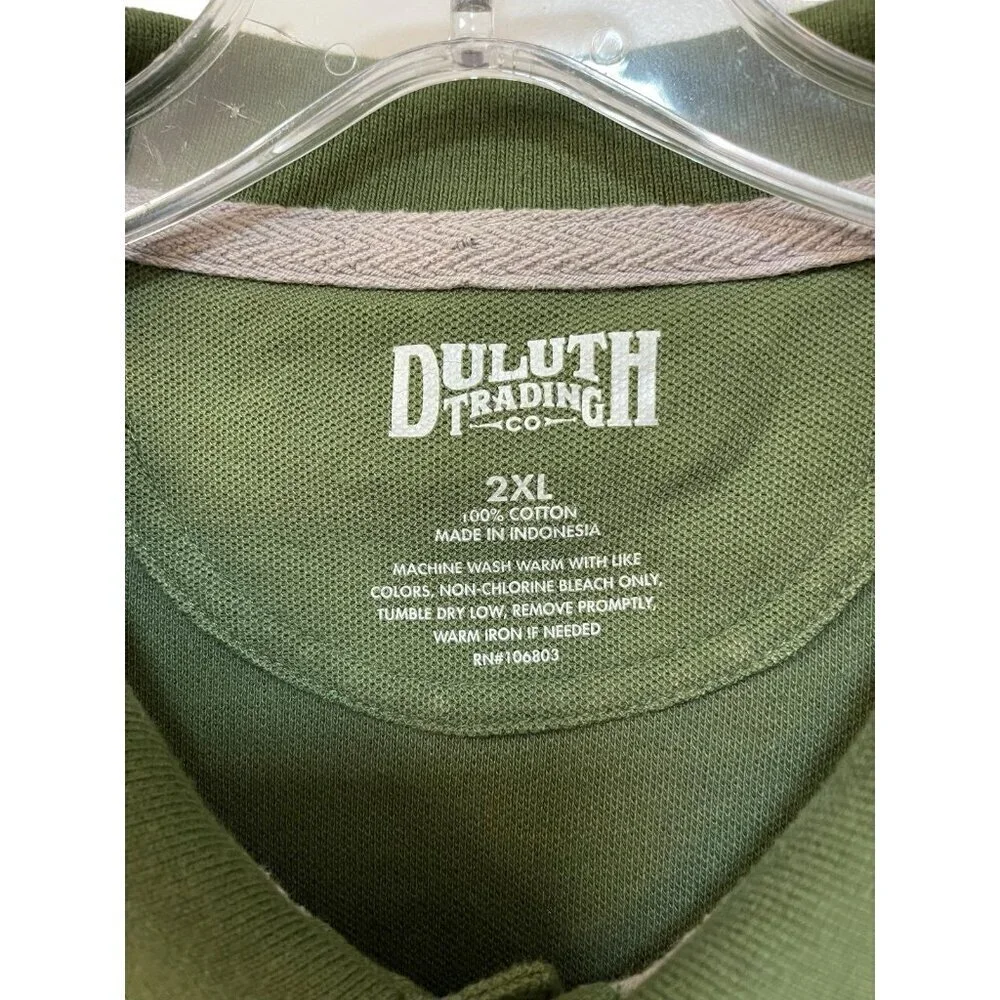 Duluth Trading Co Cotton Shirt Men's 2XL Polo Longtail Outdoor Olive Green